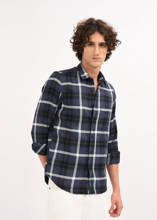 Check Shirt in Poly Cotton Navy