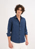 Indigo-Dyed 100% Cotton Check Shirt Navy White