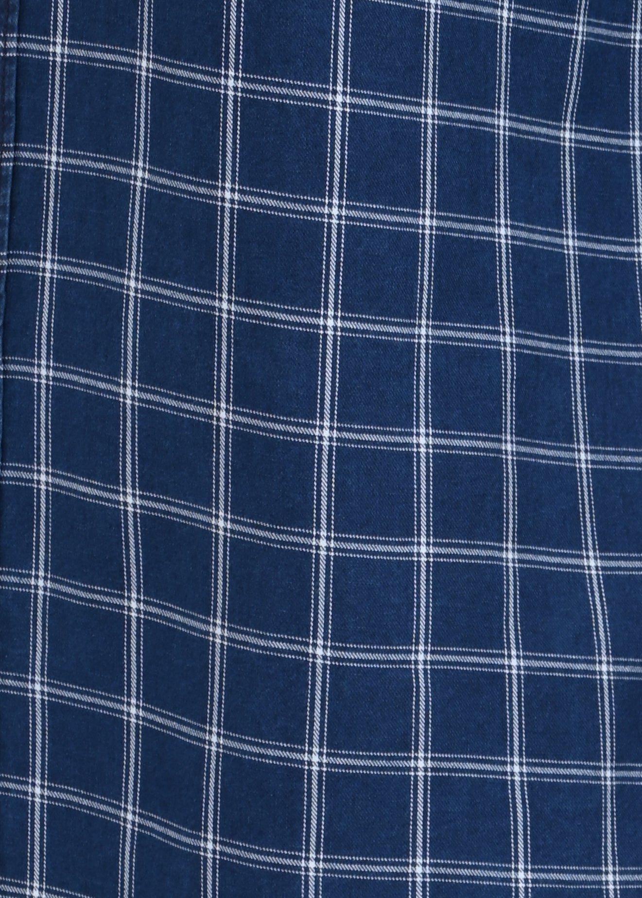 Indigo-Dyed 100% Cotton Check Shirt Navy White