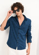 Indigo-Dyed 100% Cotton Check Shirt Navy