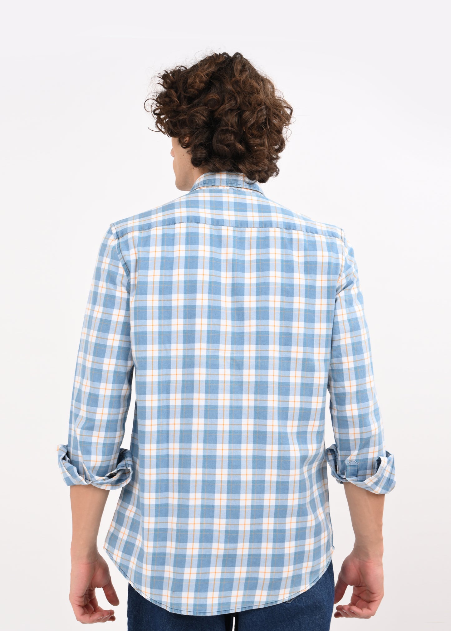 Indigo-Dyed 100% Cotton Check Shirt White