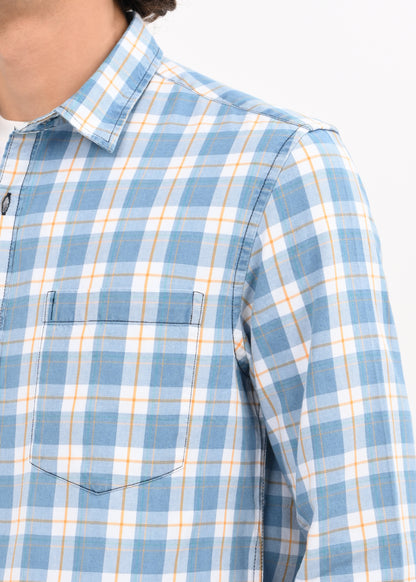 Indigo-Dyed 100% Cotton Check Shirt White
