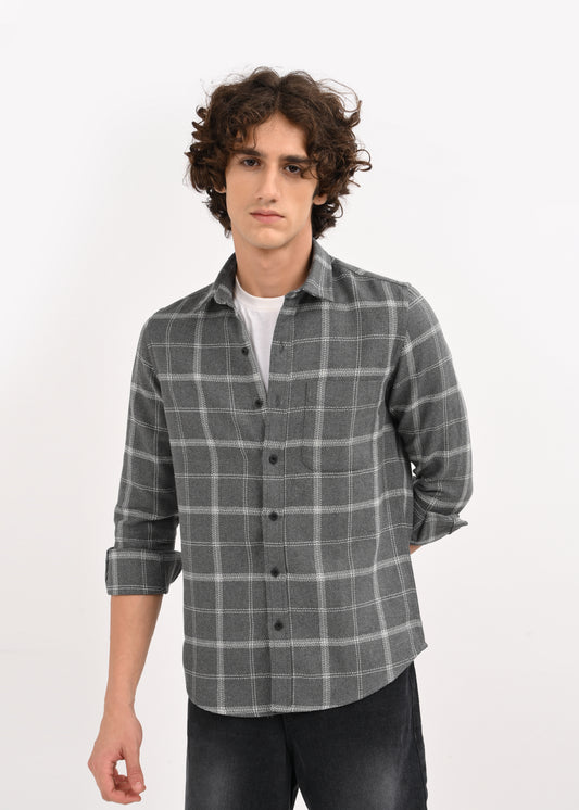 Check Shirt in Poly Cotton Dk Grey