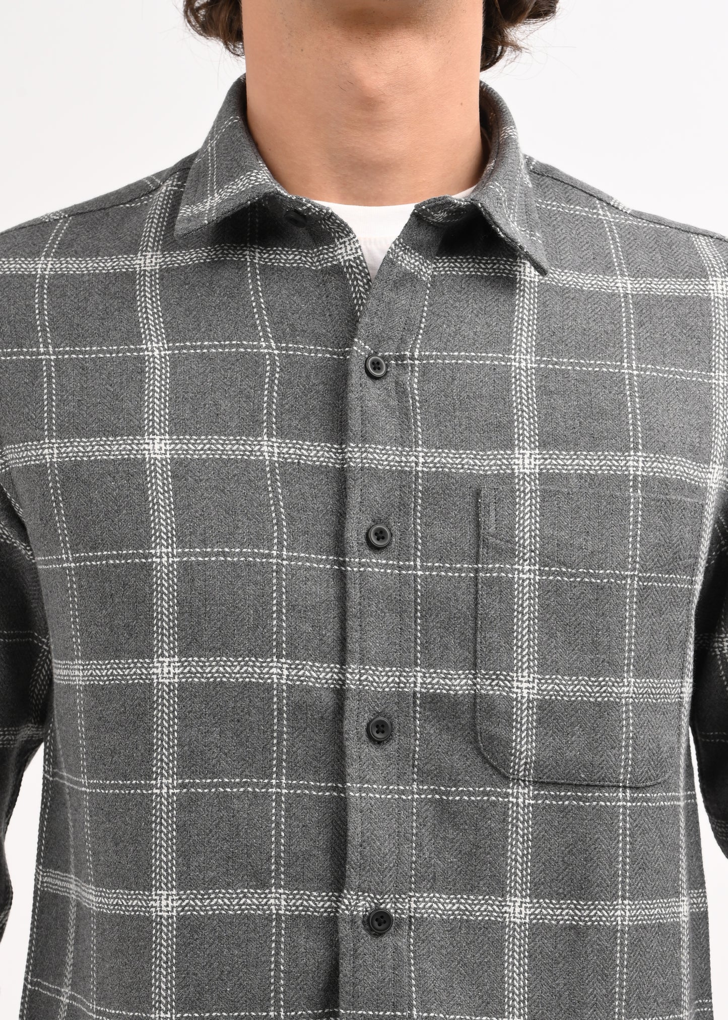 Check Shirt in Poly Cotton Dk Grey