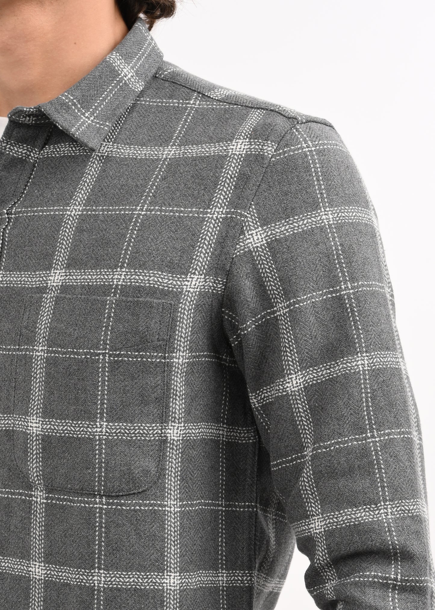 Check Shirt in Poly Cotton Dk Grey