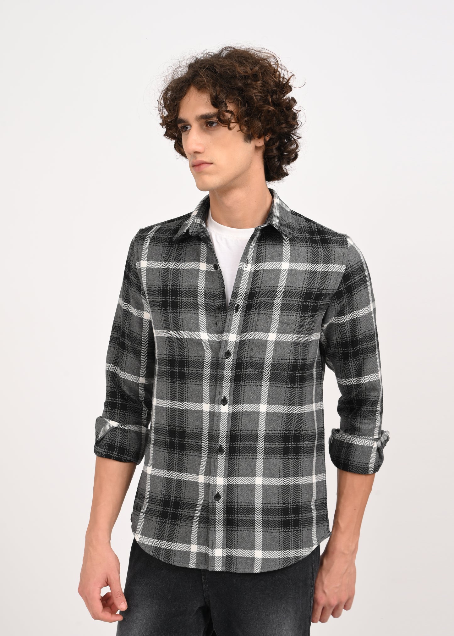 Check Shirt in Poly Cotton Black