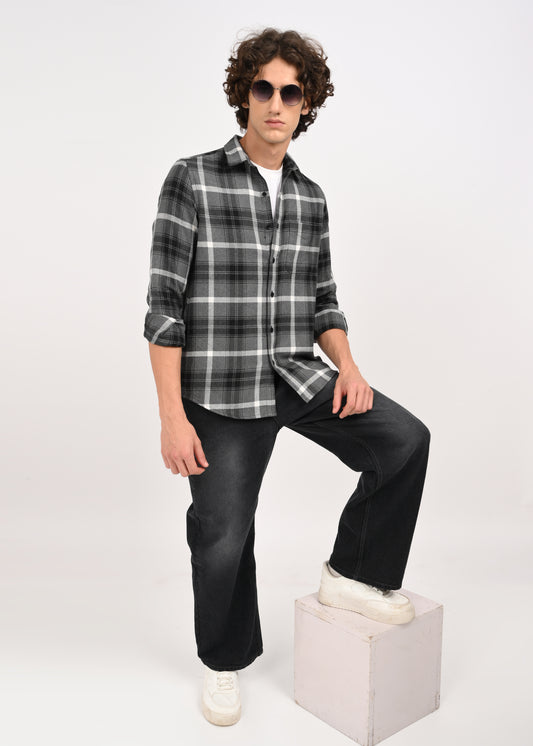 Check Shirt in Poly Cotton Black