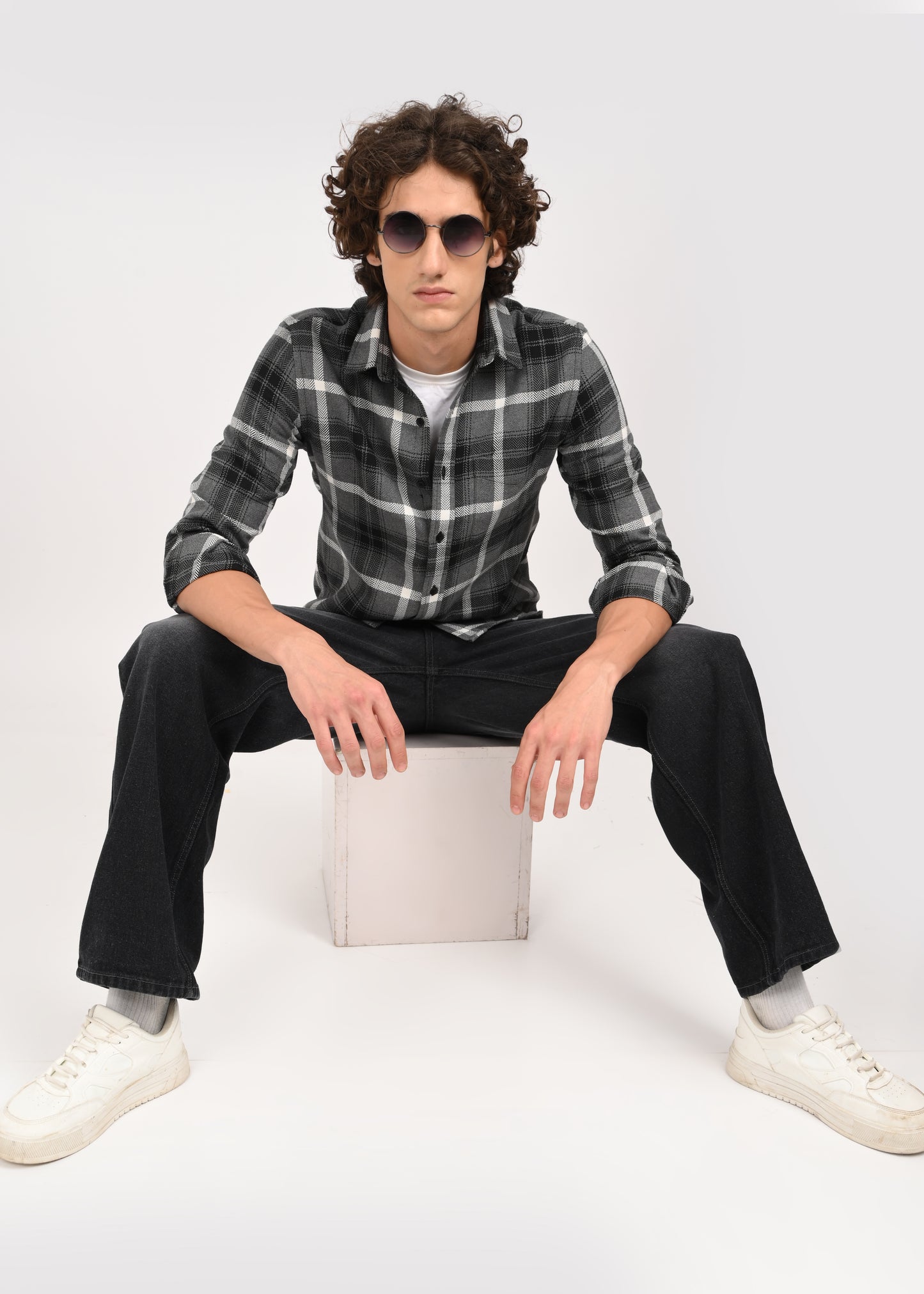 Check Shirt in Poly Cotton Black