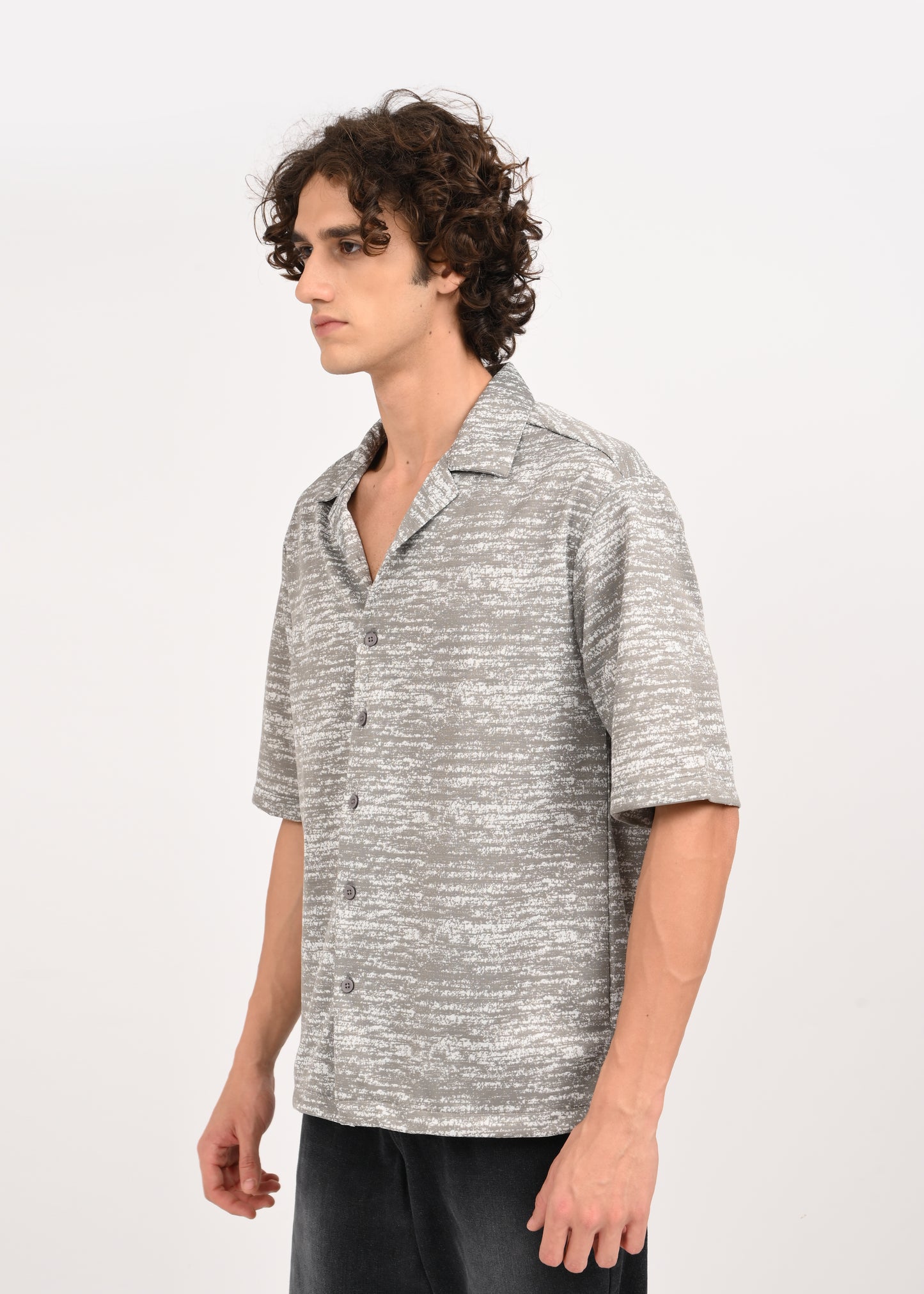 Cuban Collar Knitted Shirt Grey