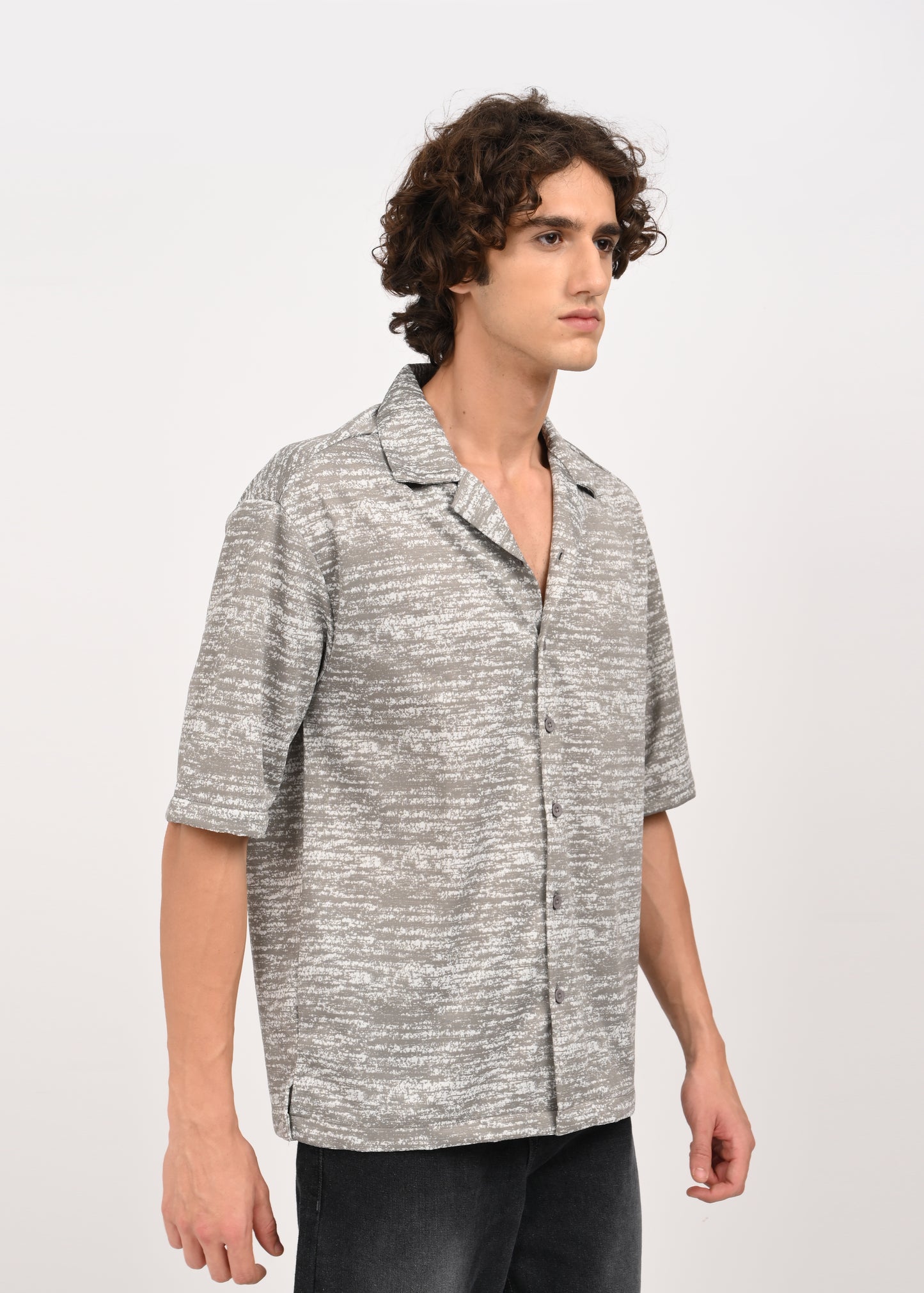 Cuban Collar Knitted Shirt Grey