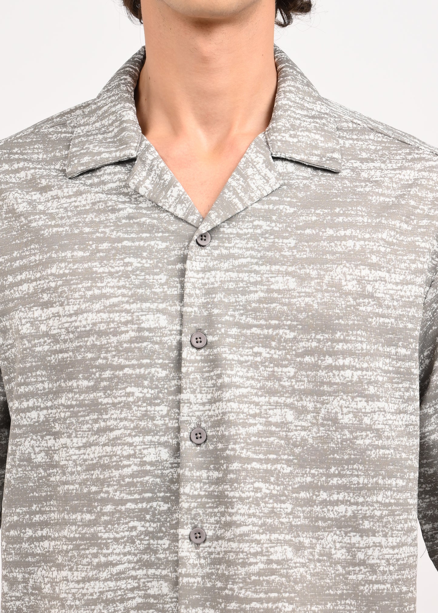Cuban Collar Knitted Shirt Grey