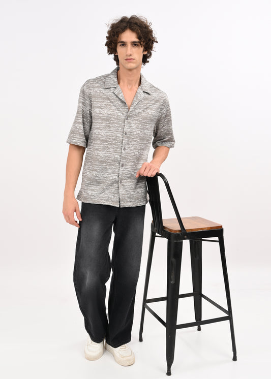 Cuban Collar Knitted Shirt Grey