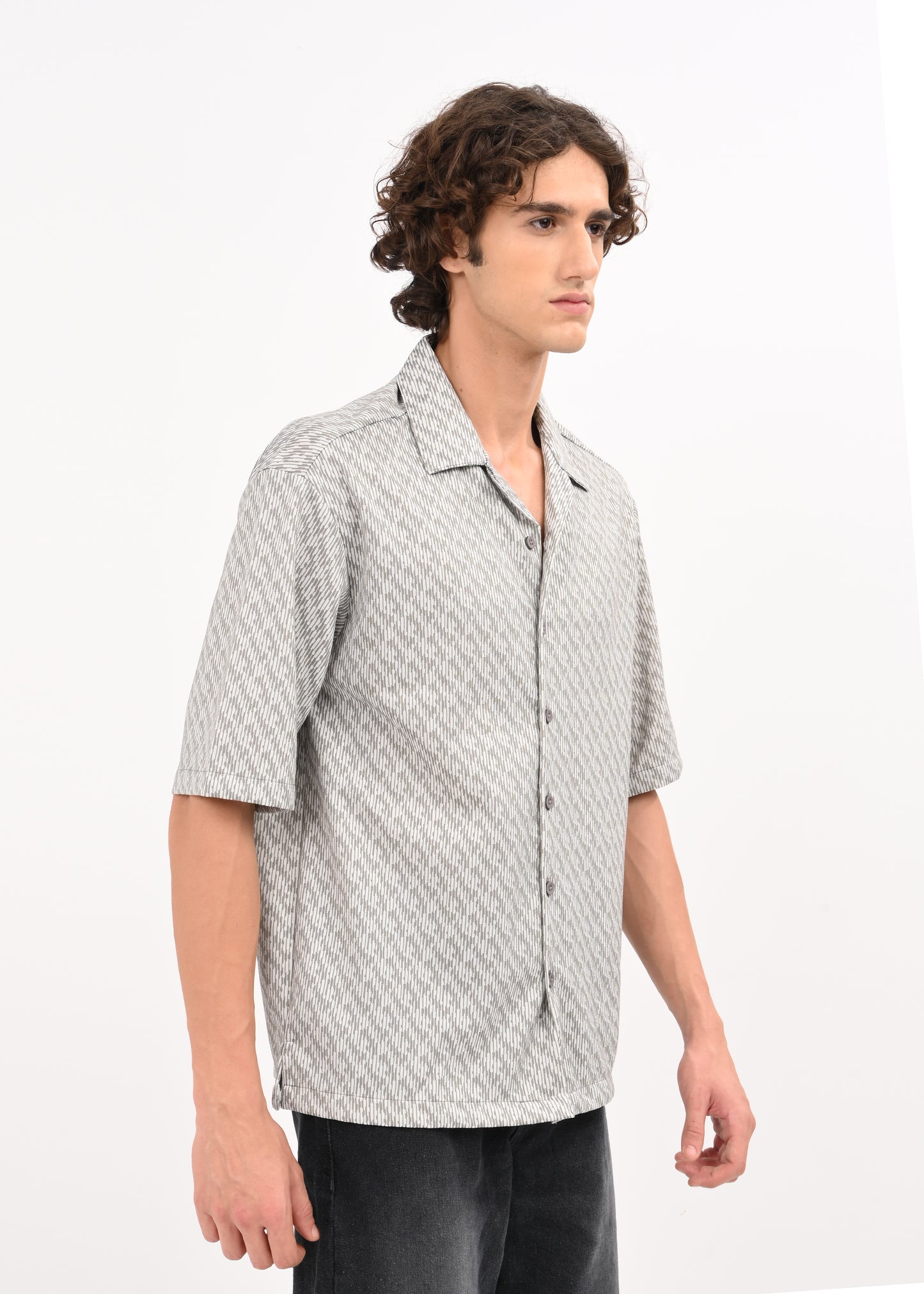 Cuban Collar Knitted Shirt Lt Grey