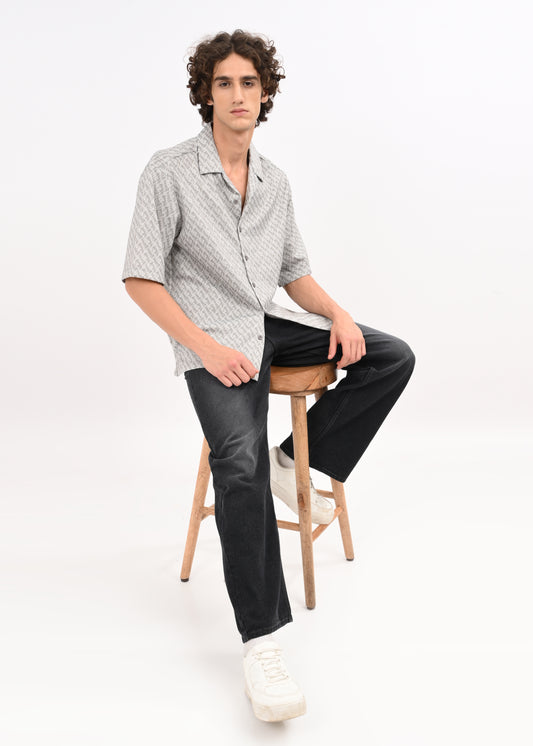 Cuban Collar Knitted Shirt Lt Grey