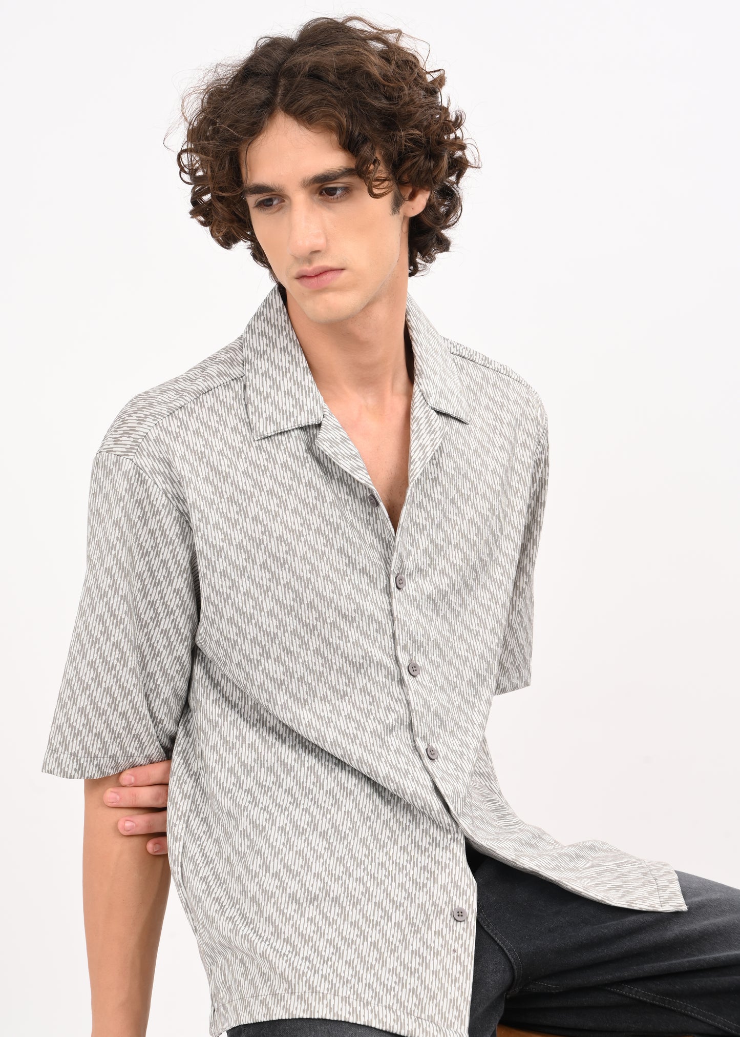 Cuban Collar Knitted Shirt Lt Grey