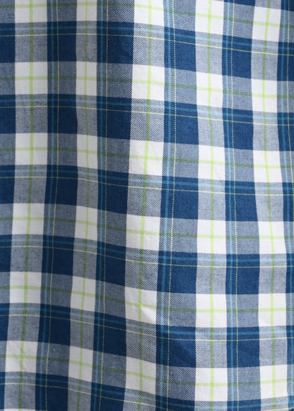 Indigo-Dyed 100% Cotton Check Shirt Navy