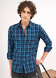 Indigo-Dyed 100% Cotton Check Shirt Blue
