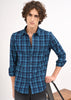 Indigo-Dyed 100% Cotton Check Shirt Blue