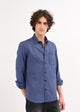 Indigo-Dyed 100% Cotton Check Shirt Navy