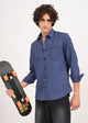Indigo-Dyed 100% Cotton Check Shirt Navy