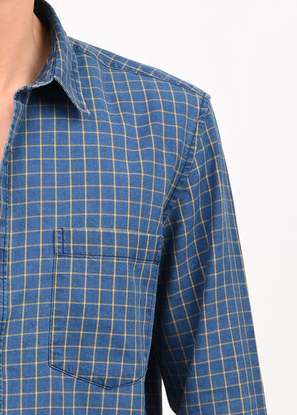 Indigo-Dyed 100% Cotton Check Shirt Yellow