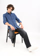Indigo-Dyed 100% Cotton Check Shirt Navy