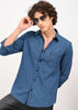 Indigo-Dyed 100% Cotton Check Shirt Blue