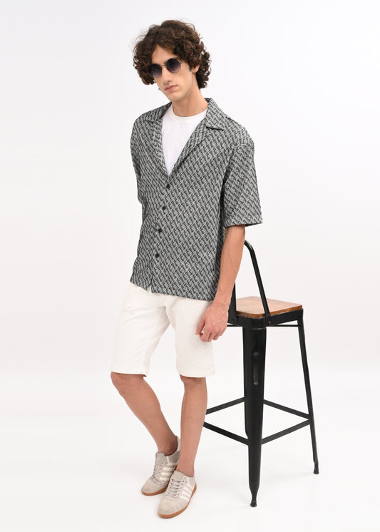 Cuban Collar Knitted Shirt Charcoal