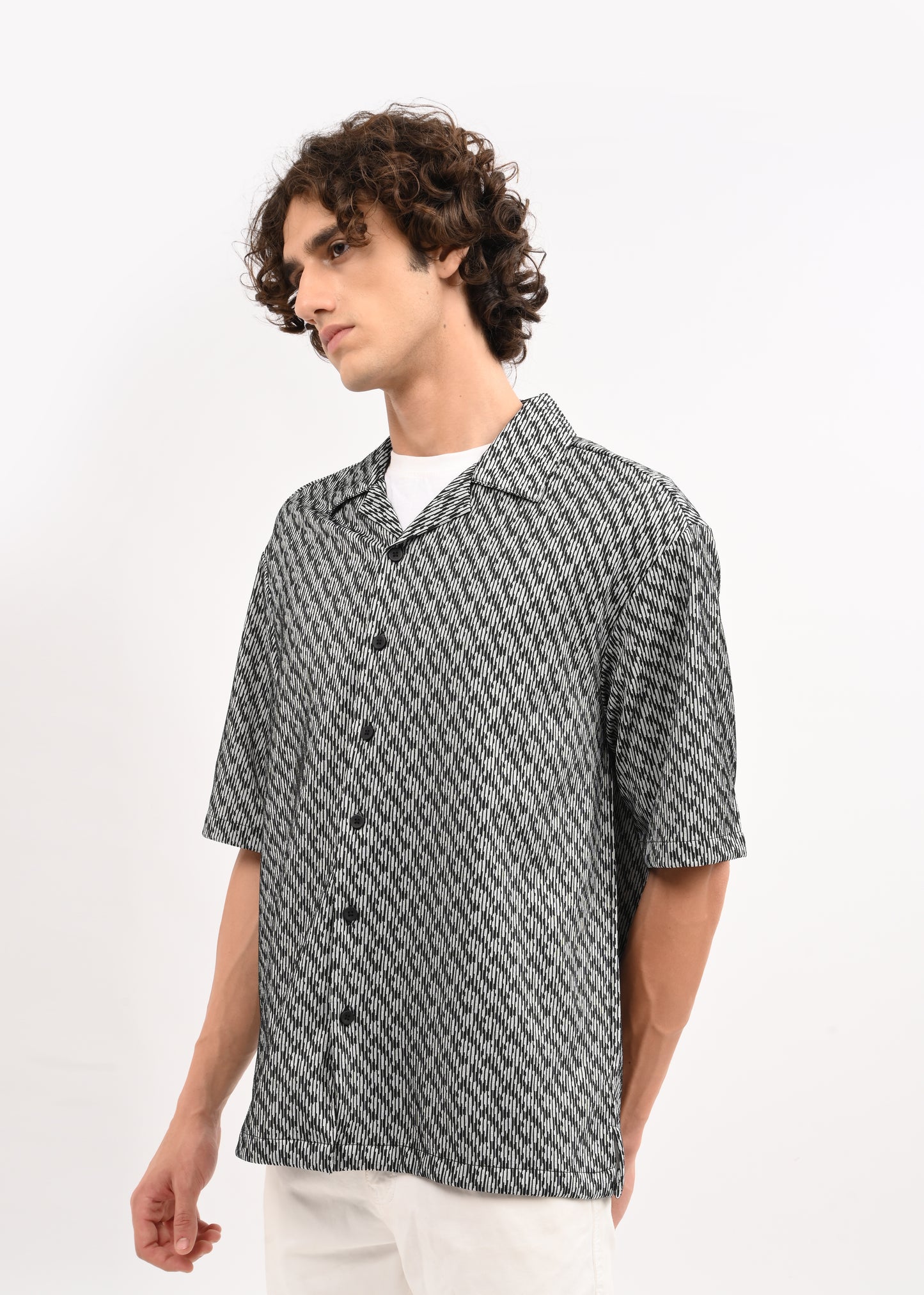 Cuban Collar Knitted Shirt Charcoal