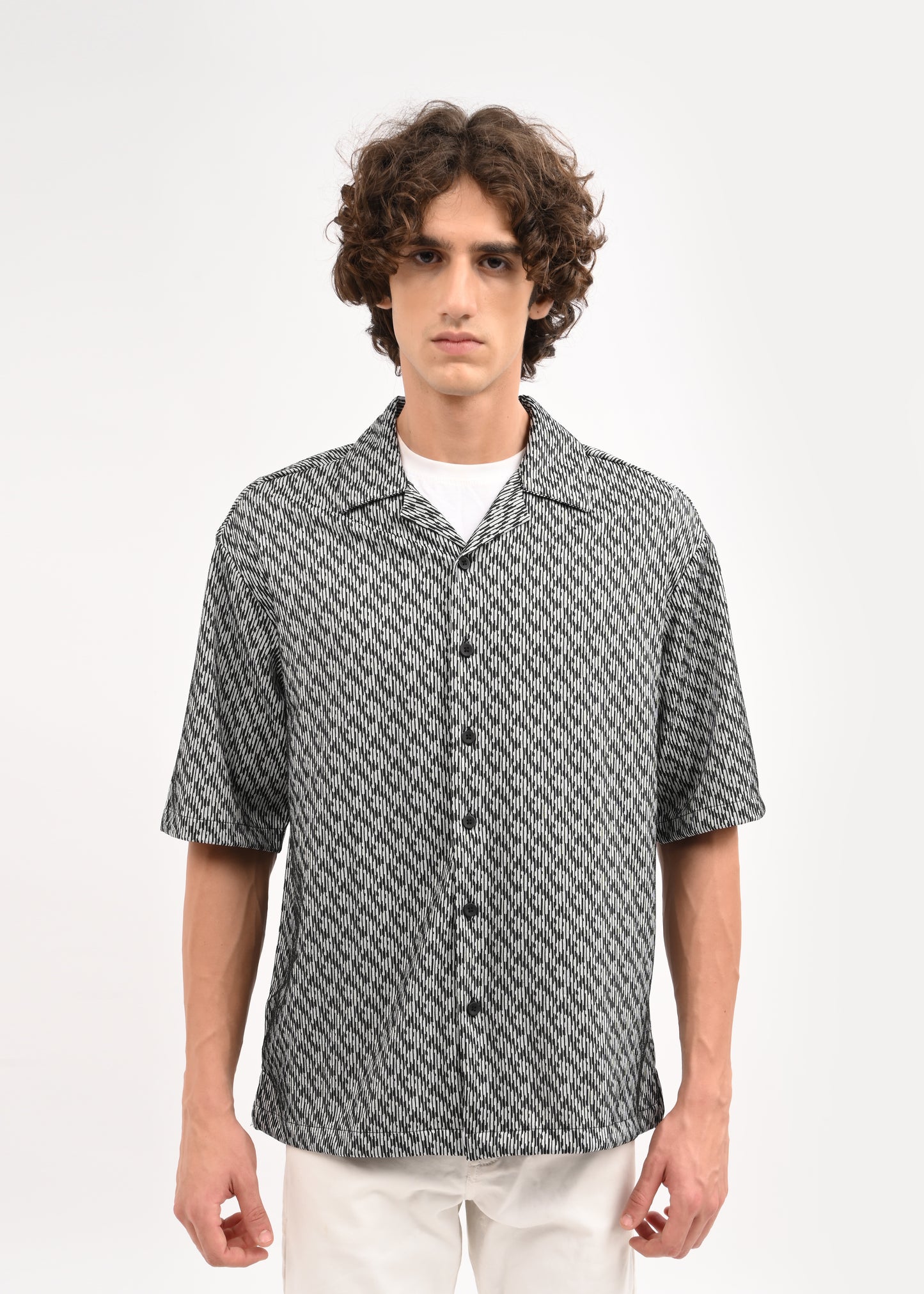 Cuban Collar Knitted Shirt Charcoal