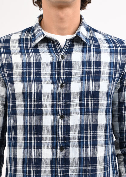 Textured Dobby Check Shirt Dk Navy