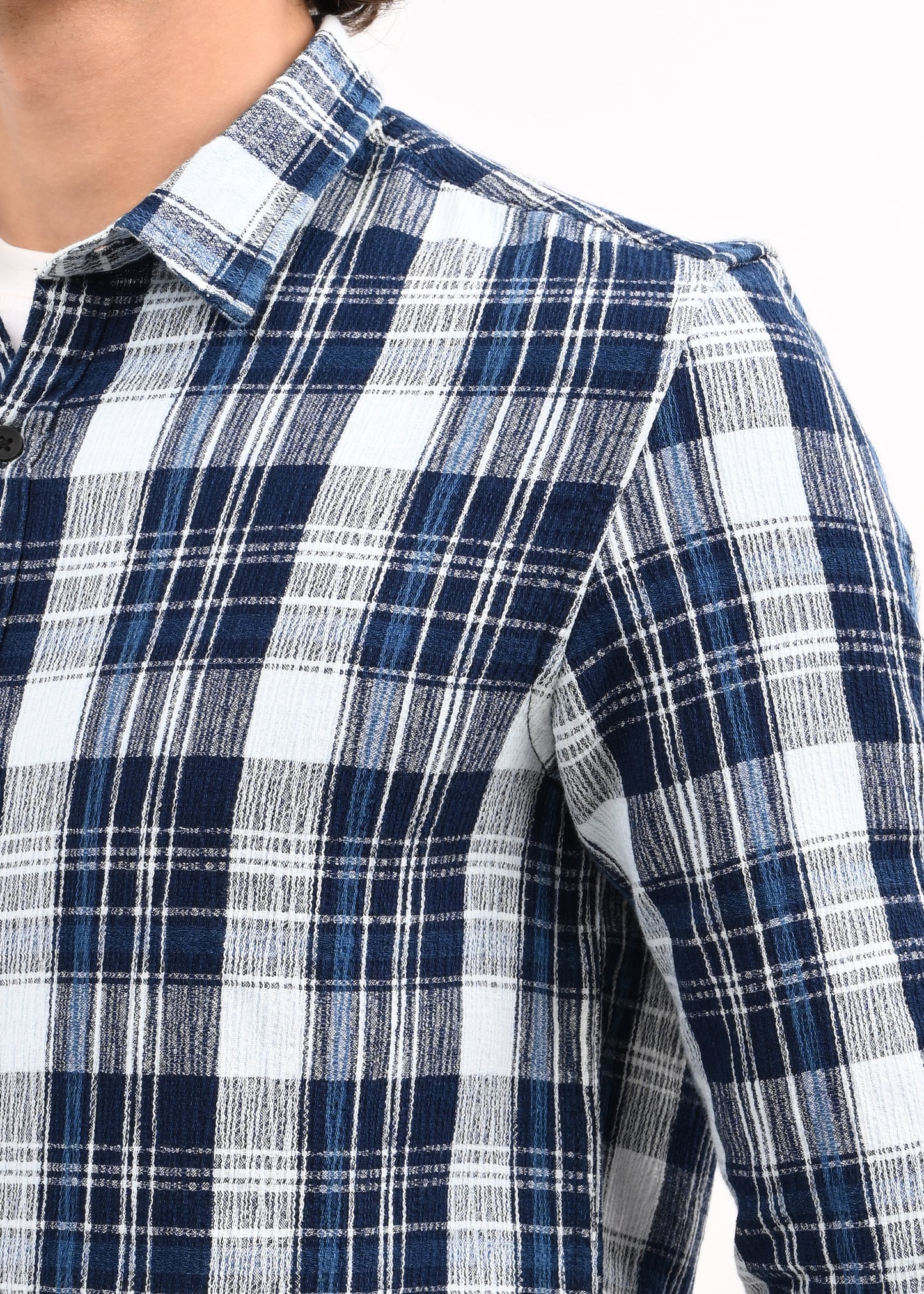 Textured Indigo Dobby Check Shirt Dk Navy