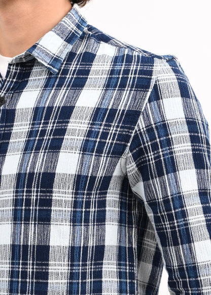Textured Dobby Check Shirt Dk Navy