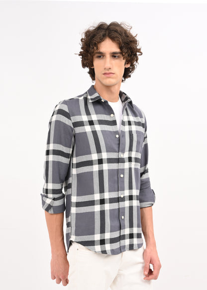 Herringbone Check Shirt Black