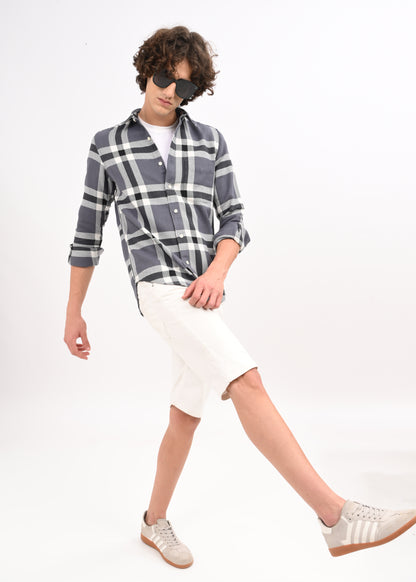 Herringbone Check Shirt Black