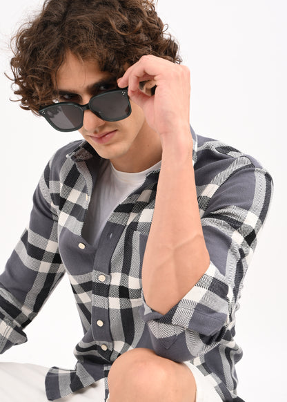 Herringbone Check Shirt Black