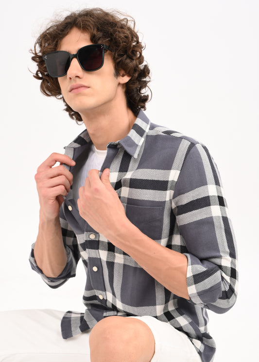 Herringbone Check Shirt Black