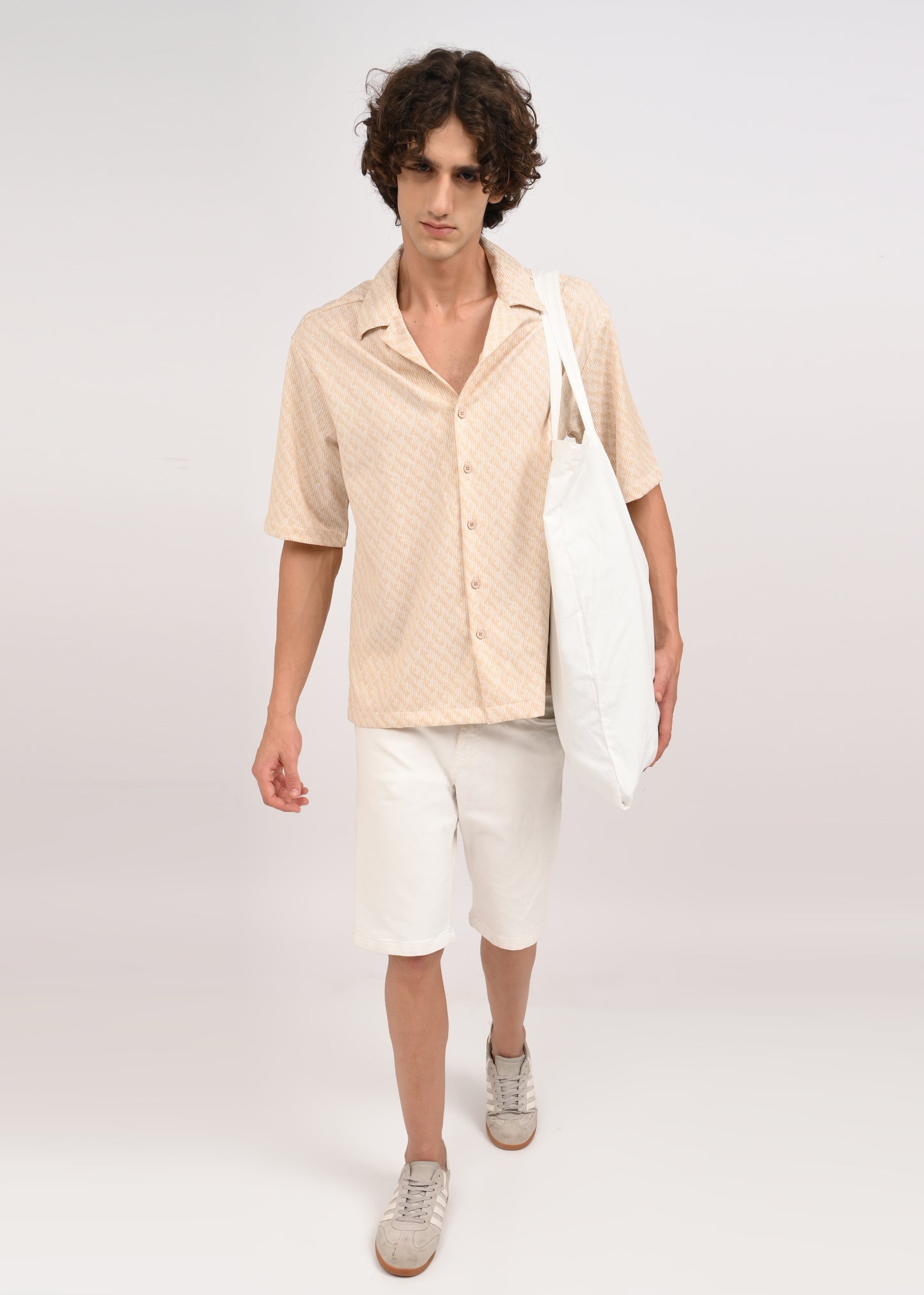 Cuban Collar Knitted Shirt Beige