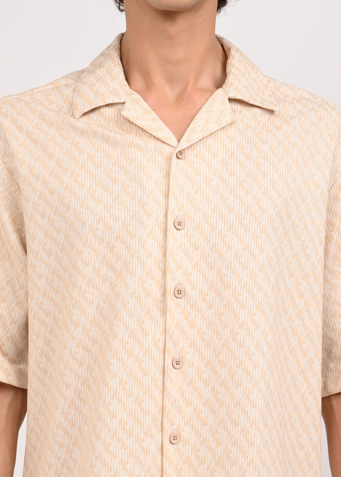 Cuban Collar Knitted Shirt Beige