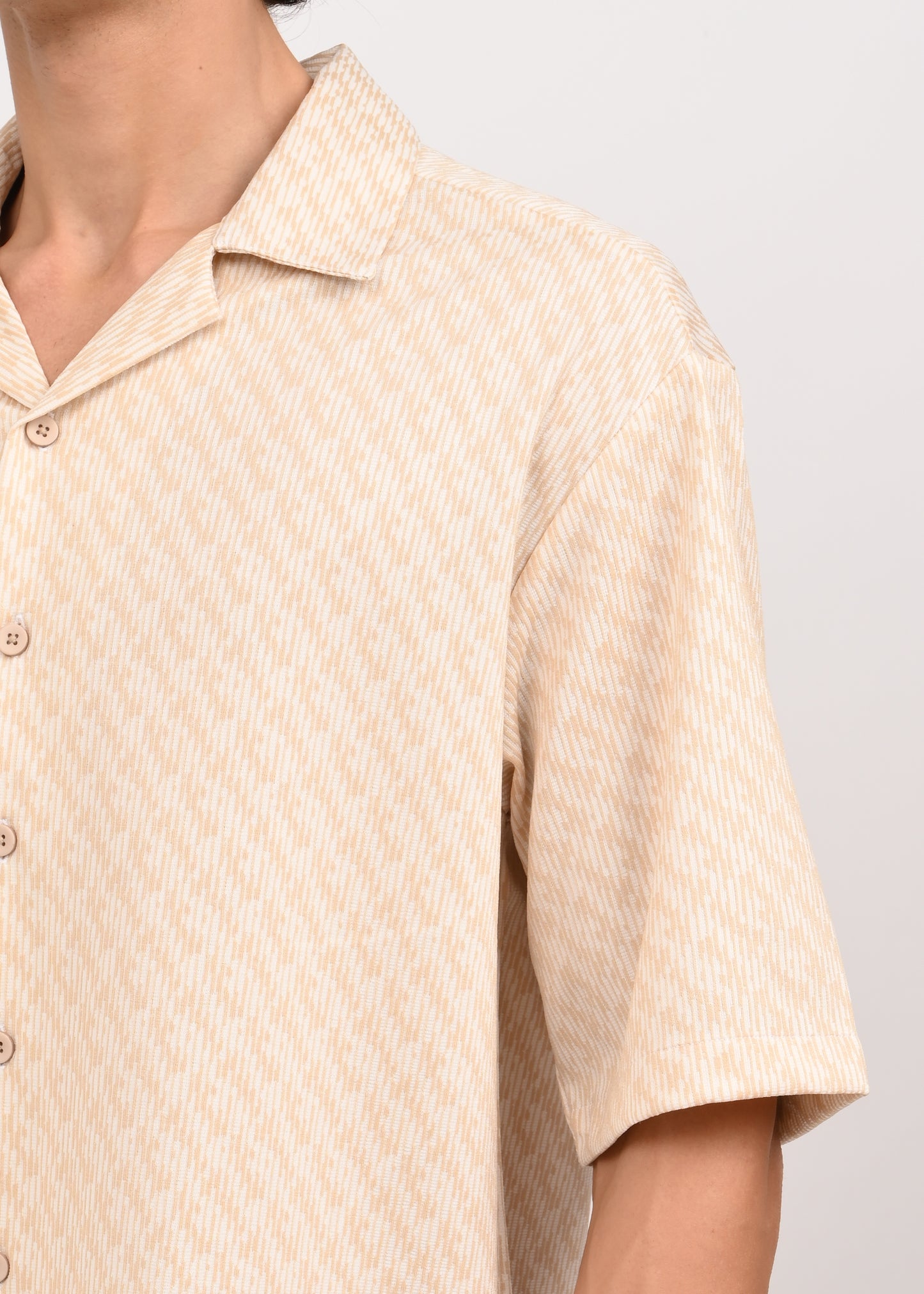 Cuban Collar Knitted Shirt Beige
