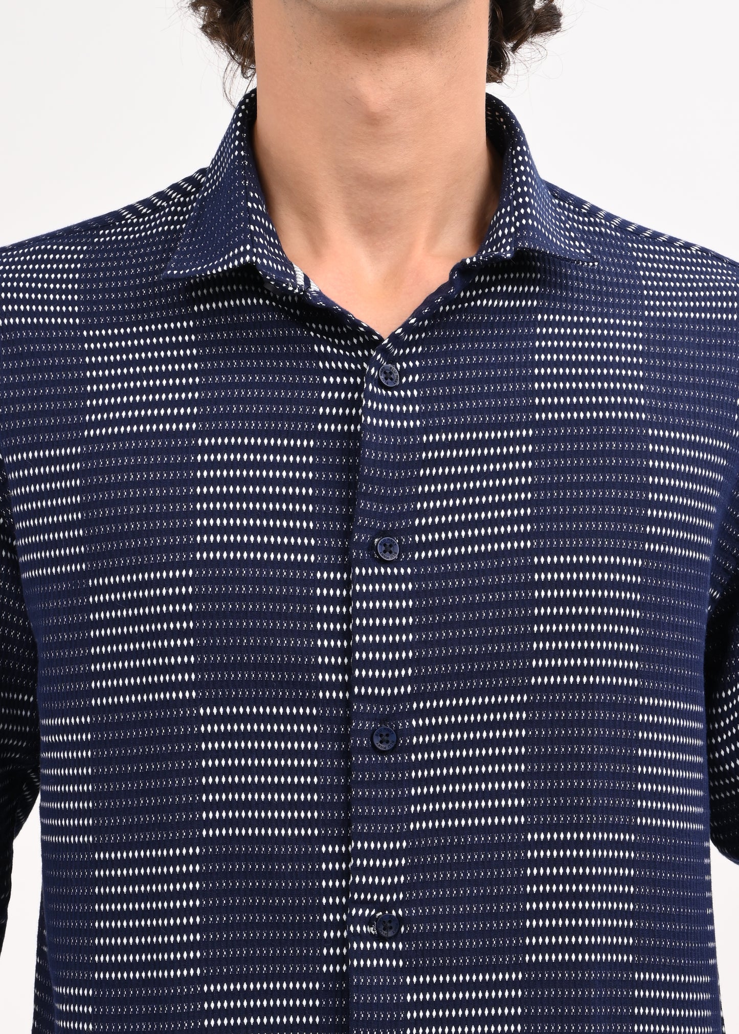 Self-Jacquard Cotton Blend Shirt