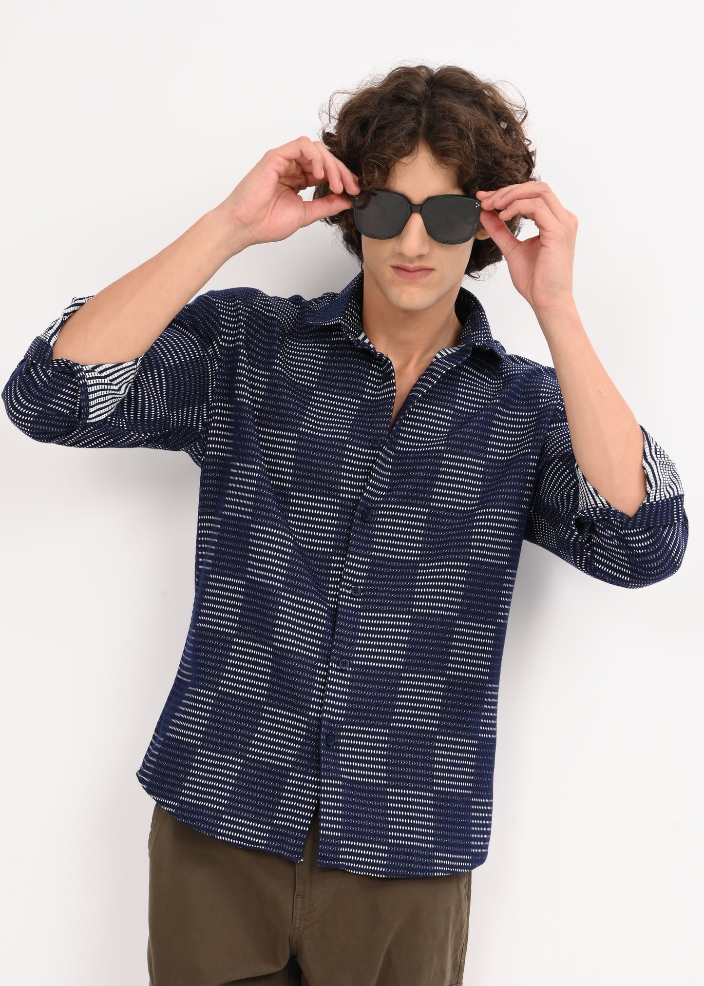 Self-Jacquard Cotton Blend Shirt