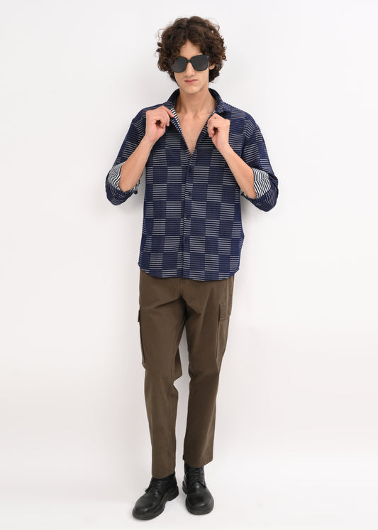 Self-Jacquard Cotton Blend Shirt