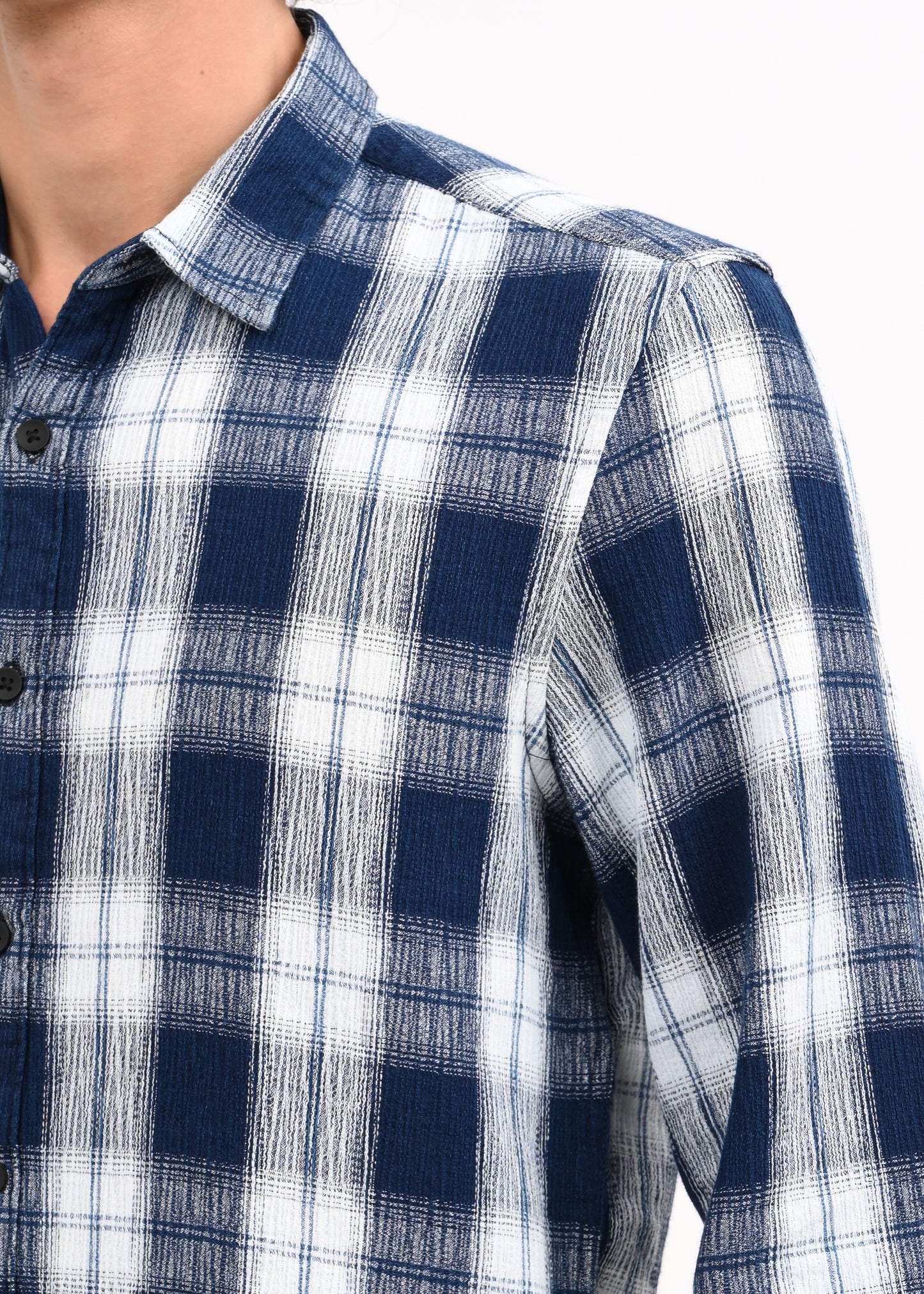 Textured Indigo Dobby Check Shirt Navy