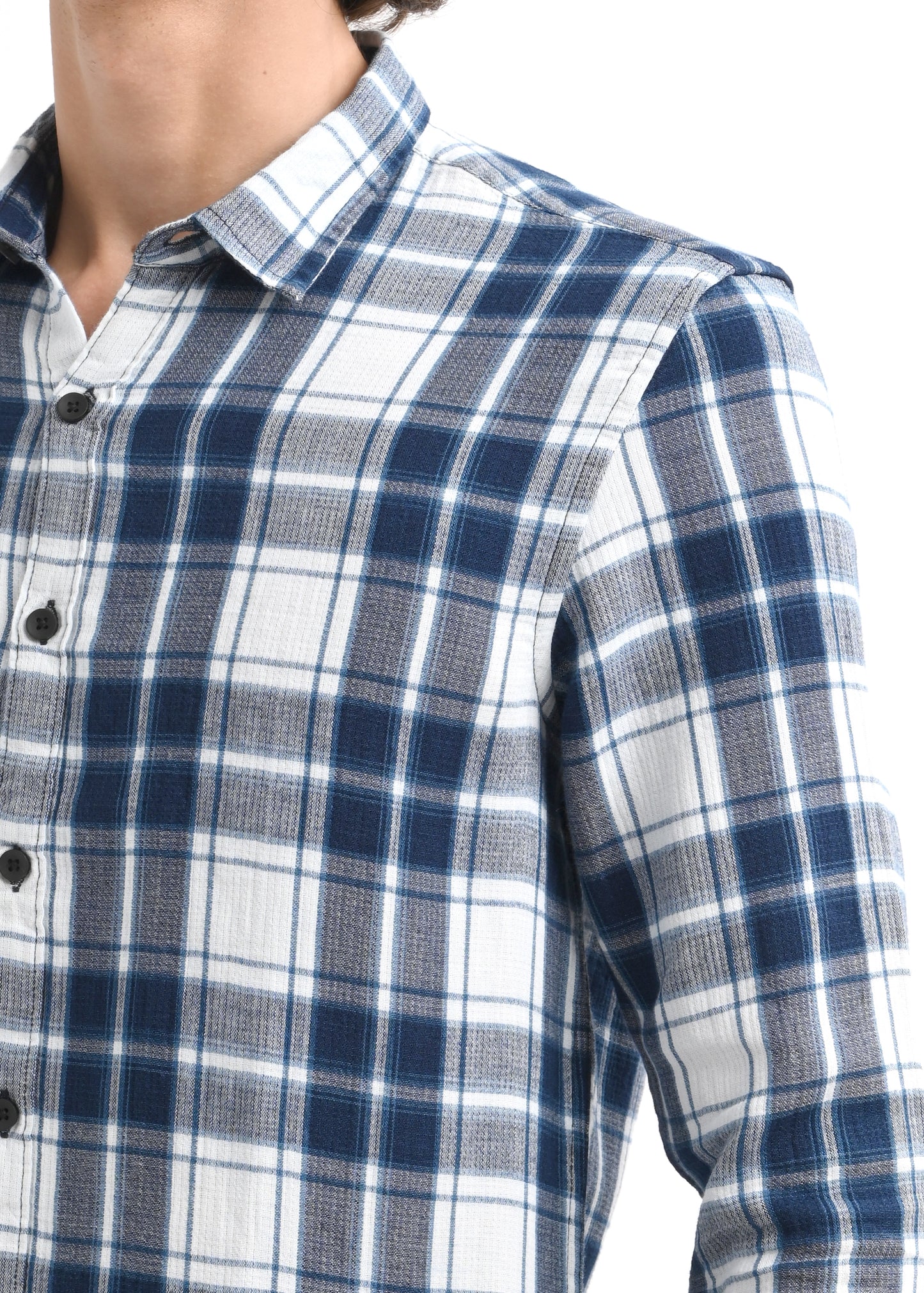 Textured Dobby Check Shirt Blue