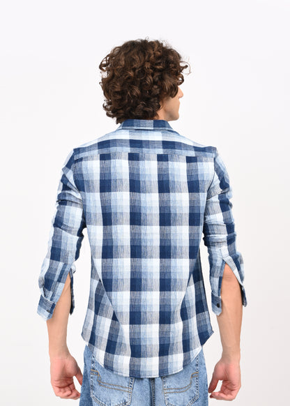 Textured Dobby Check Shirt Navy