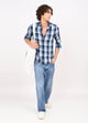 Textured Indigo Dobby Check Shirt Blue