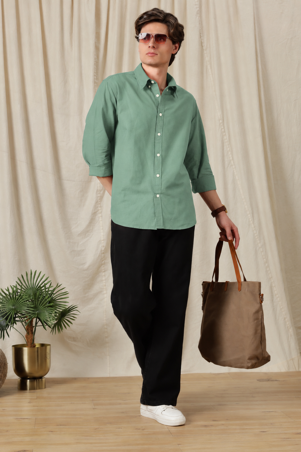 Men's Pista Green Relaxed Fit Cotton Shirt