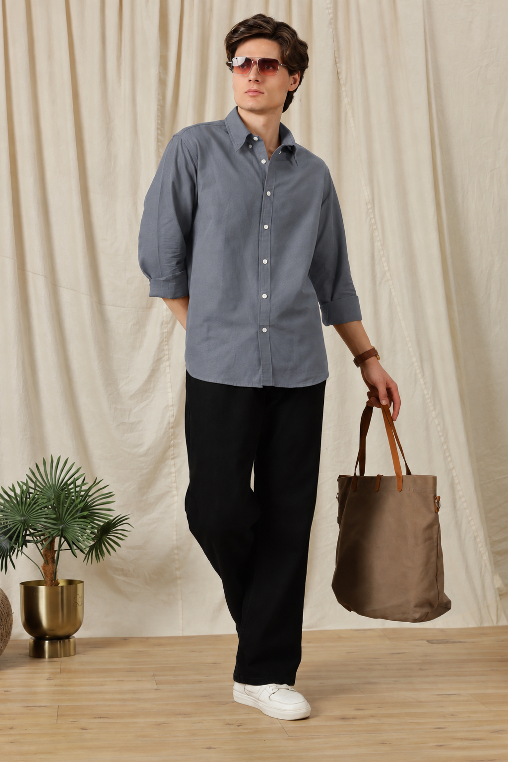 Men's Dark Grey Relaxed Fit Cotton Shirt