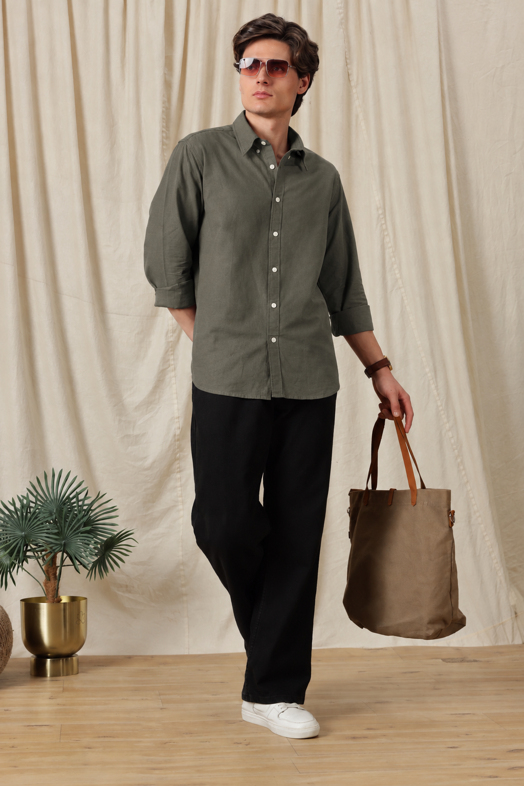 Men's Dark Green Relaxed Fit Cotton Shirt